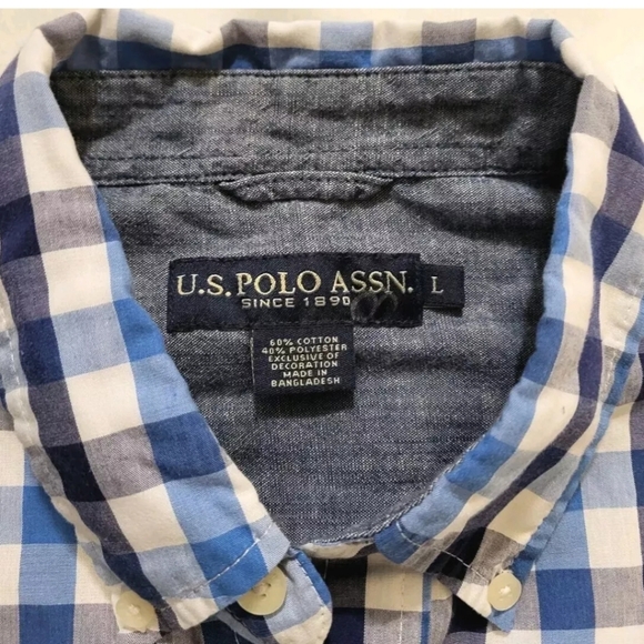 U.S. POLO Assn Blue Plaid Button-Down Shirt Mens Size Large Long Sleeve Polo - Picture 2 of 6